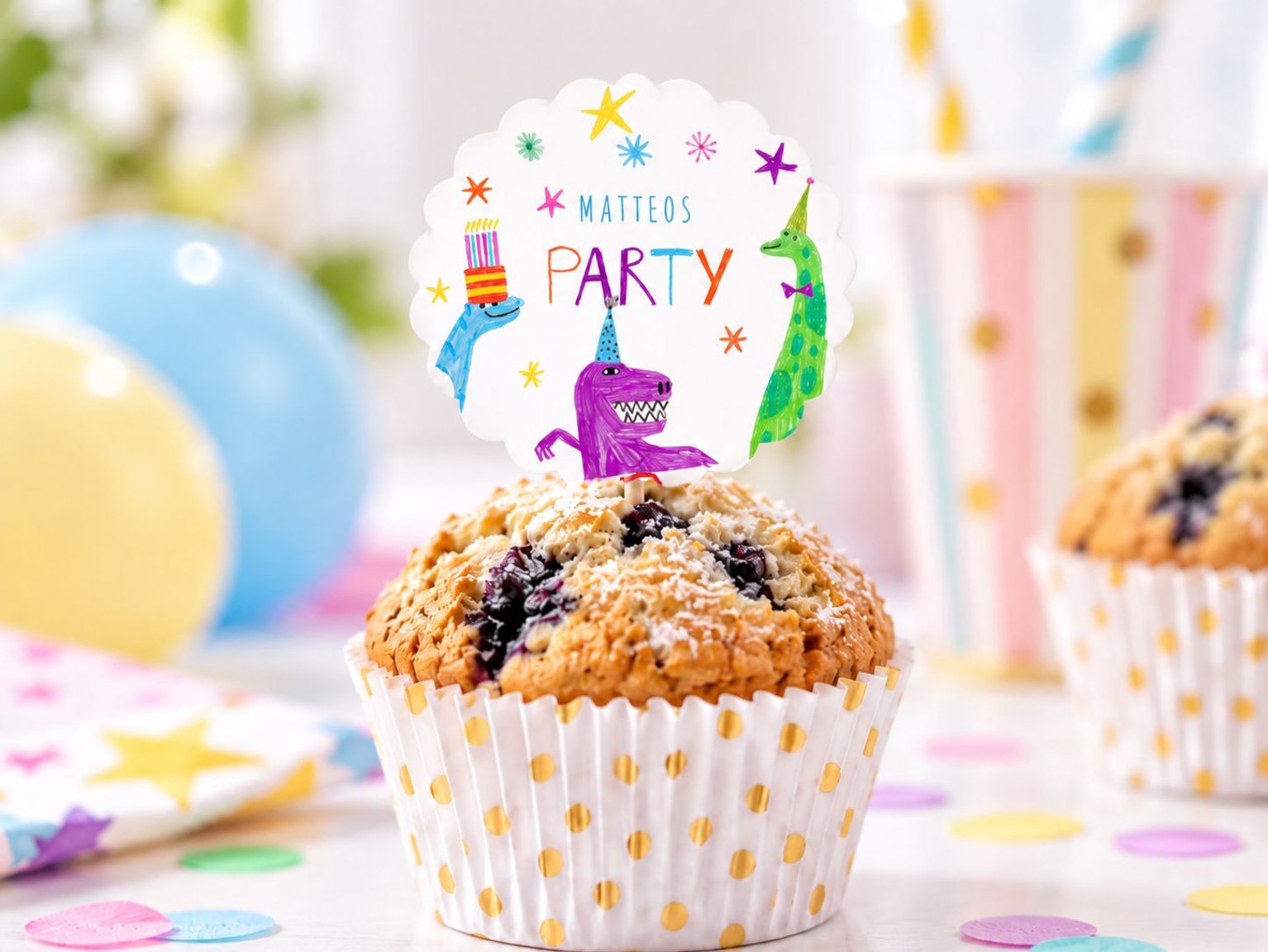 Muffin mit Partydekoration
