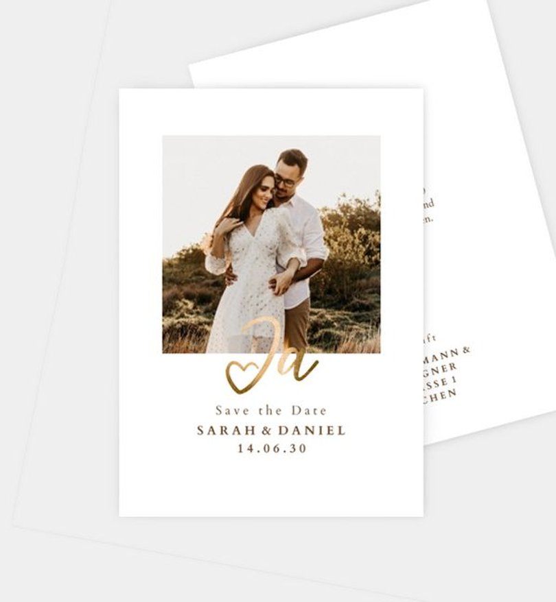 Save-The-Date Karte Hochzeit Ja · Mitten ins Herz