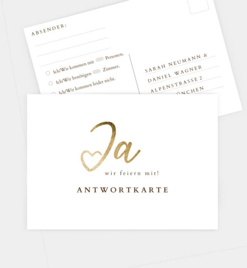 Antwortkarte Hochzeit Ja · Mitten ins Herz