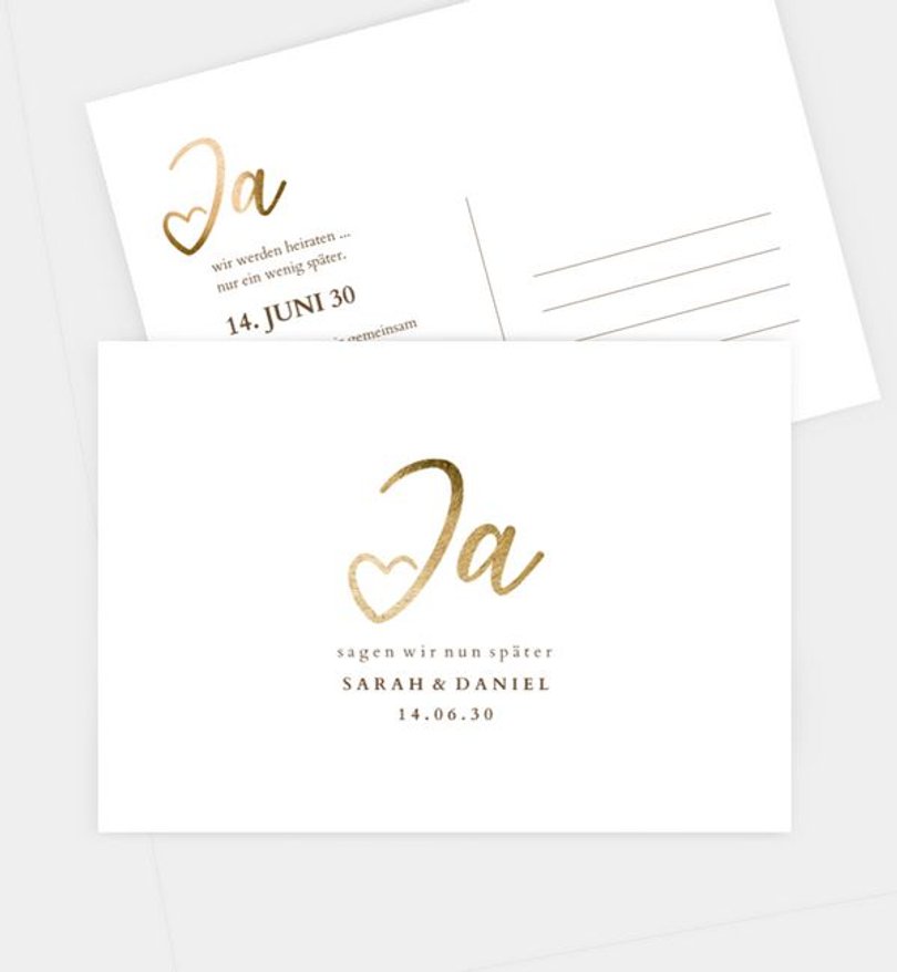 Change-The-Date Karte Hochzeit Ja · Mitten ins Herz