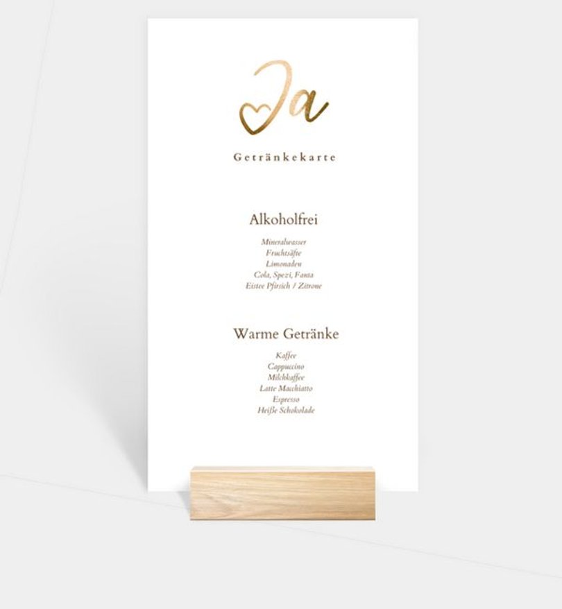 Getränkekarte Hochzeit Ja · Mitten ins Herz