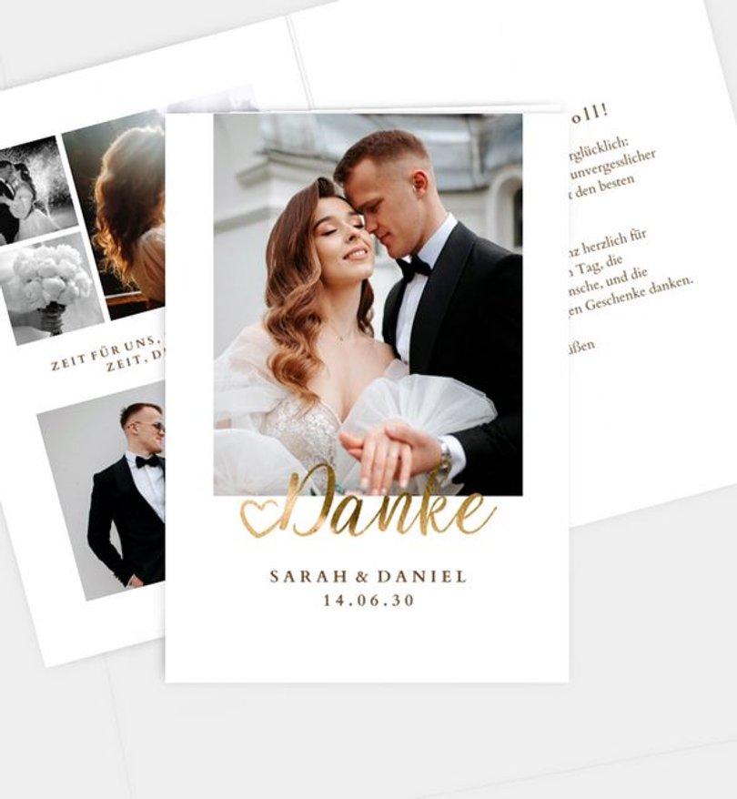 Dankeskarte Hochzeit Ja · Mitten ins Herz
