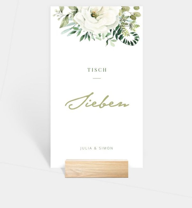 Tischnummer Hochzeit Green Romance