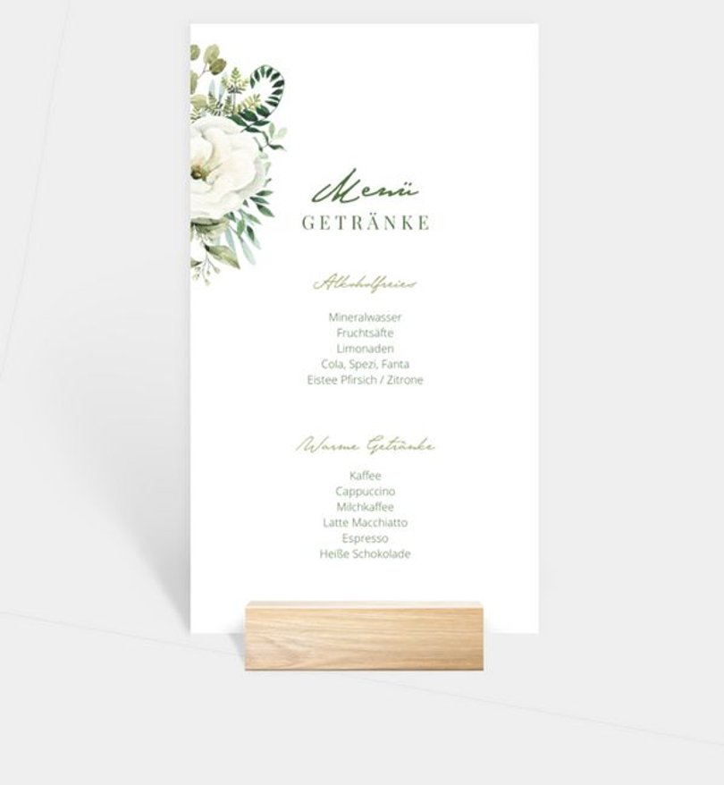 Getränkekarte Hochzeit Green Romance