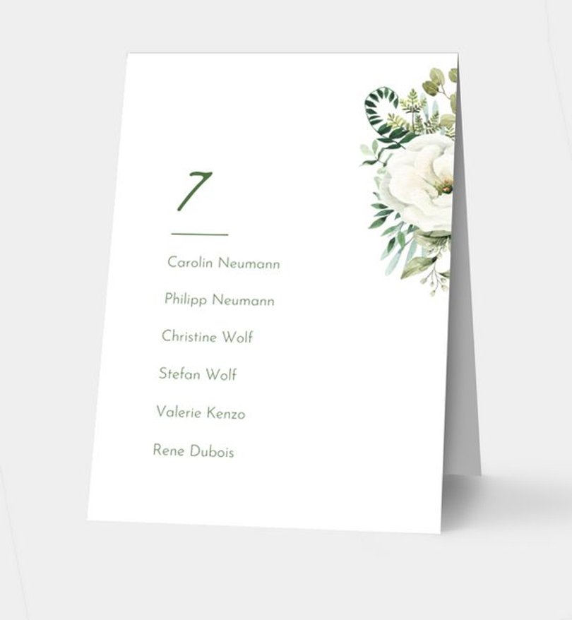 Gruppentischkarte Hochzeit Green Romance