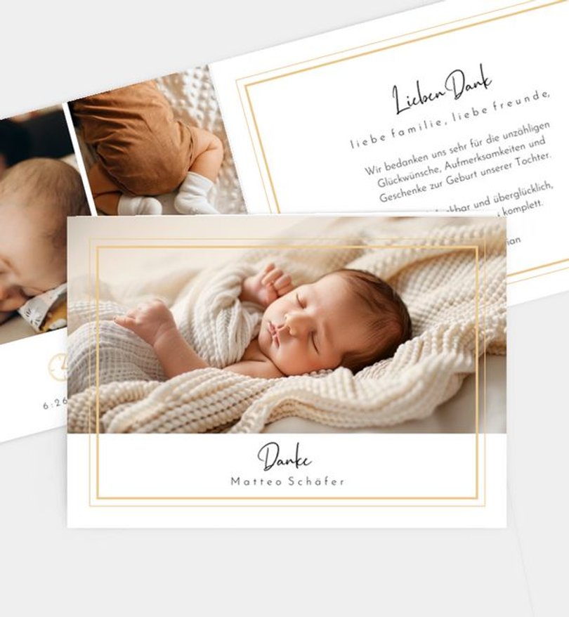 Dankeskarte Geburt Touch of Gold