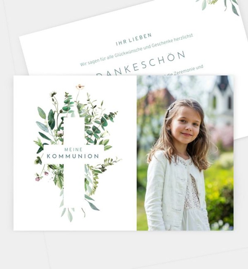 Dankeskarte Kommunion Green bouquet