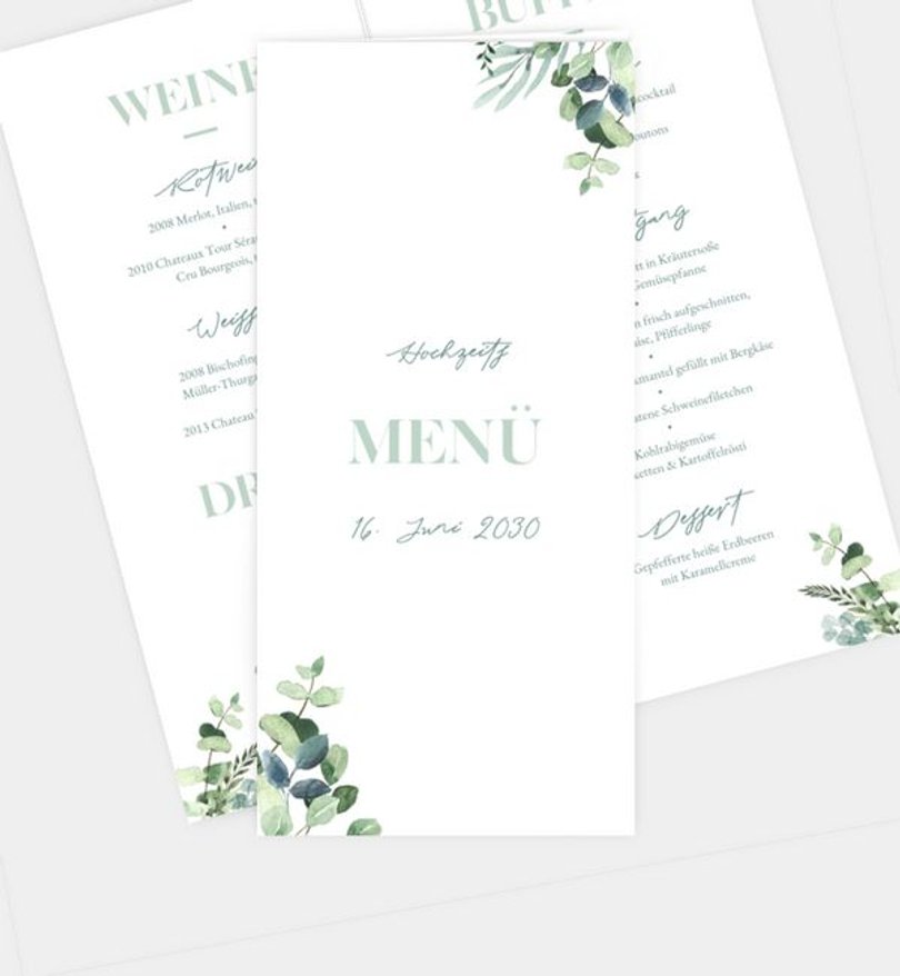Menükarte Hochzeit Minty Flower