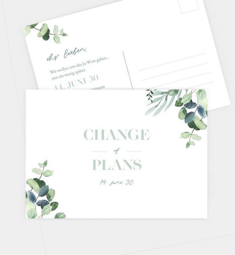 Change-The-Date Karte Hochzeit Minty Flower