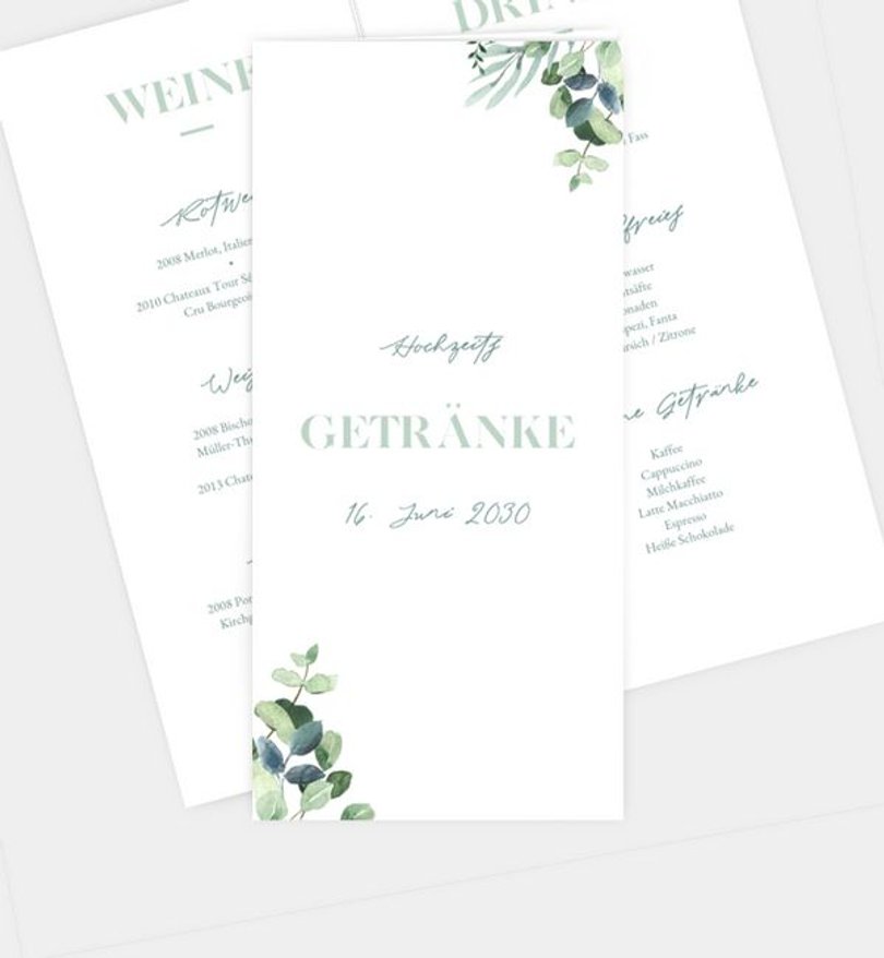 Getränkekarte Hochzeit Minty Flower