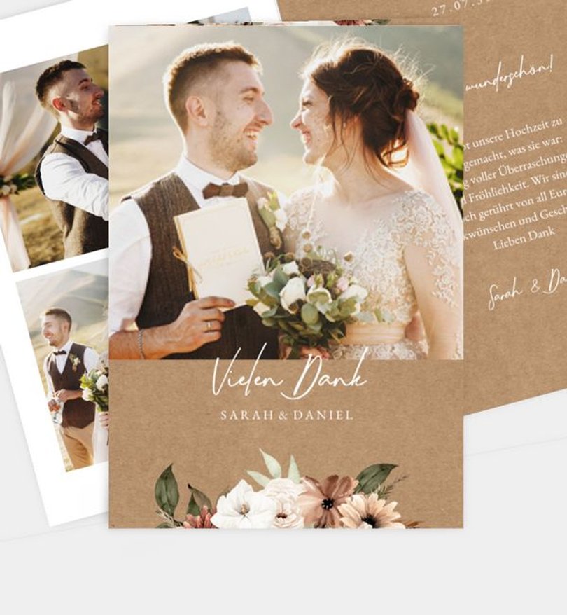 Dankeskarte Hochzeit Reddish Flower