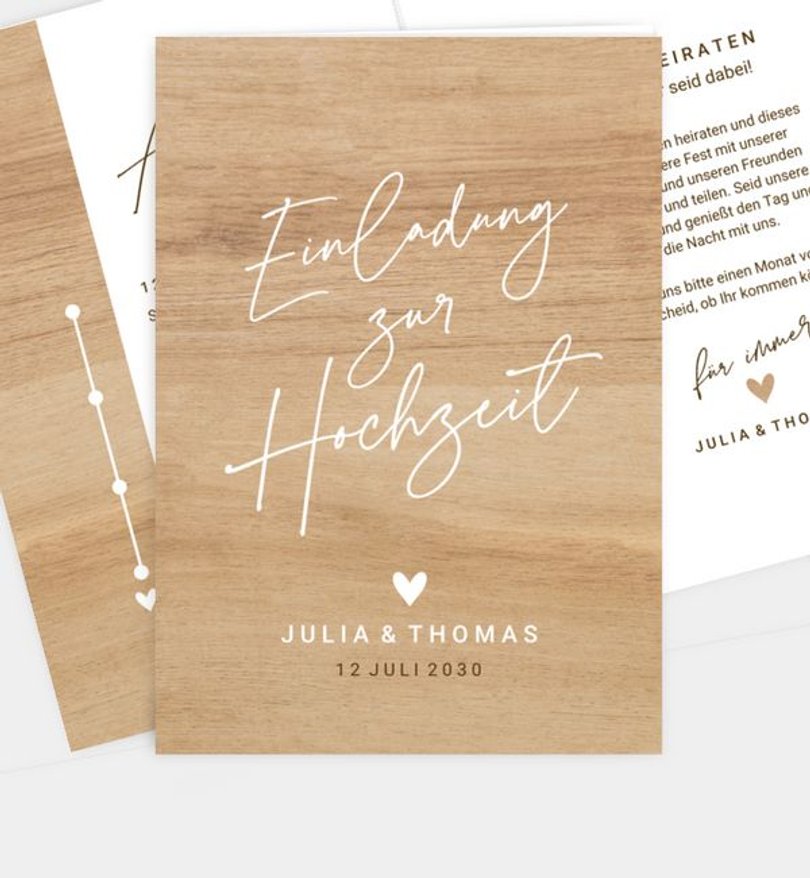 Einladungskarte Hochzeit Holzoptik