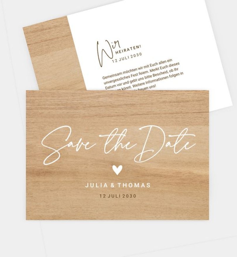 Save-The-Date Karte Hochzeit Holzoptik