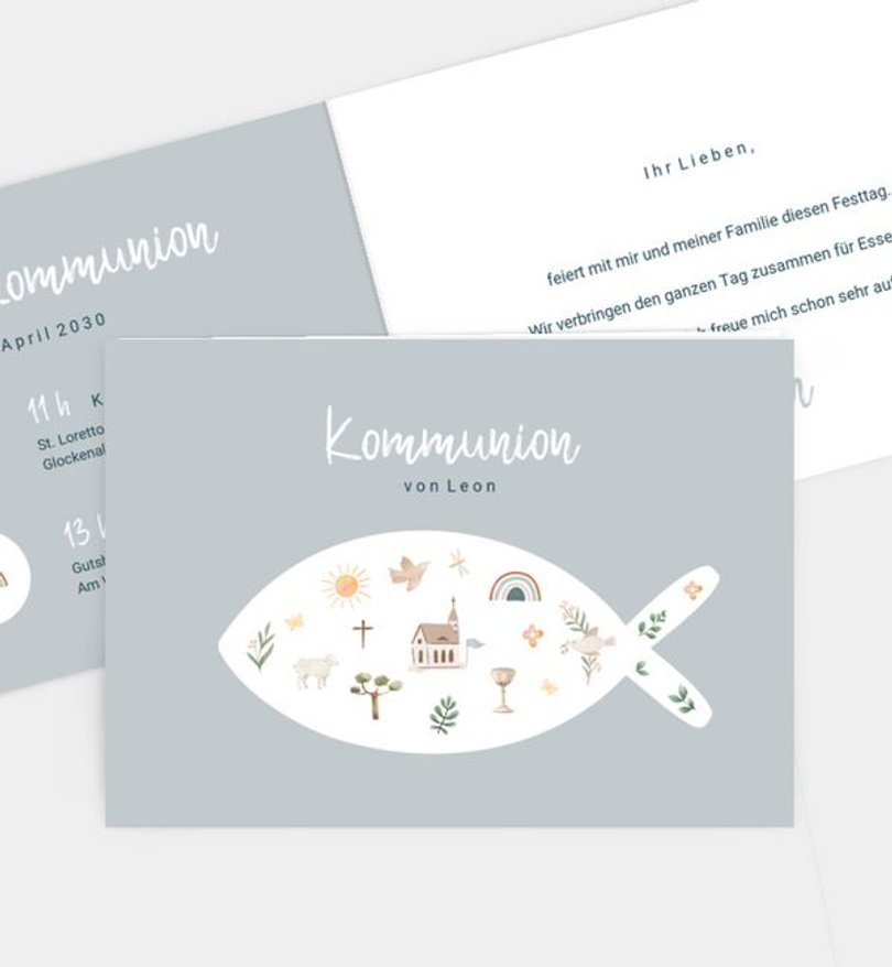 Einladungskarte Kommunion Fisch Silhouette