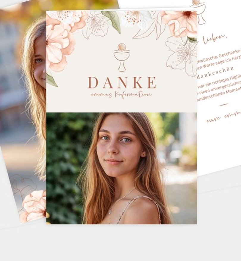 Dankeskarte Konfirmation Peaches