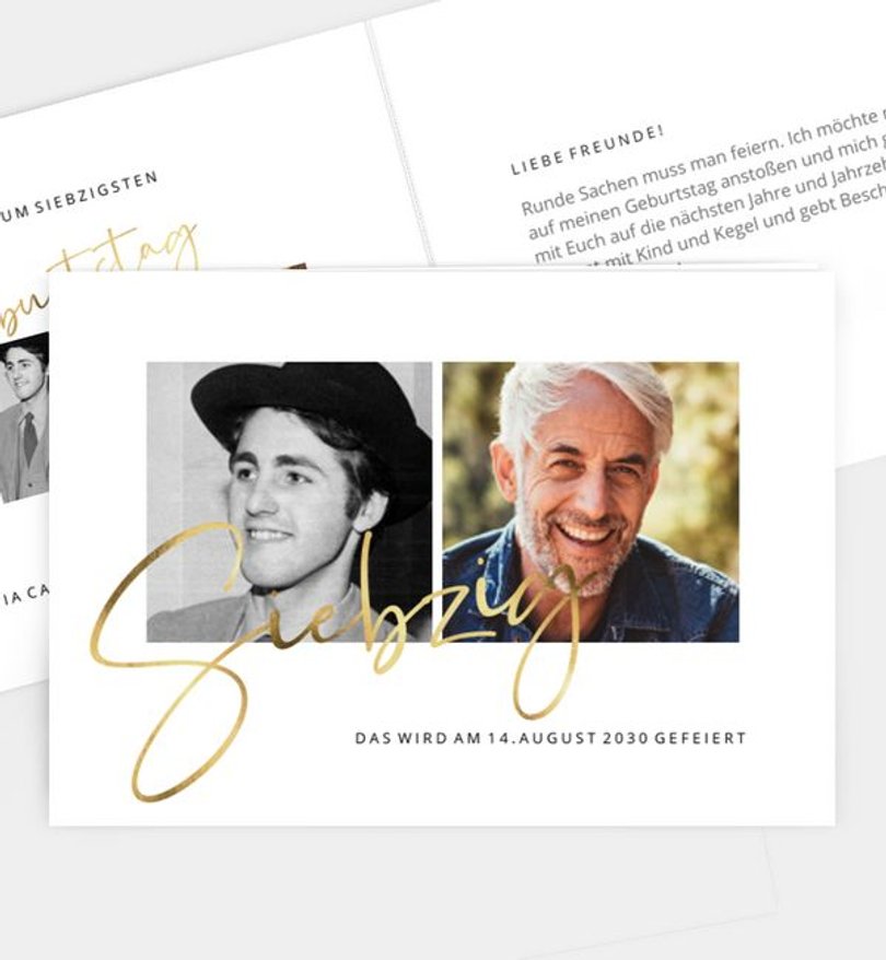 Einladungskarte Geburtstag Goldstreif 70er