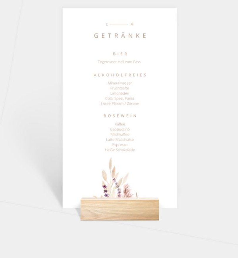 Getränkekarte Hochzeit Praia