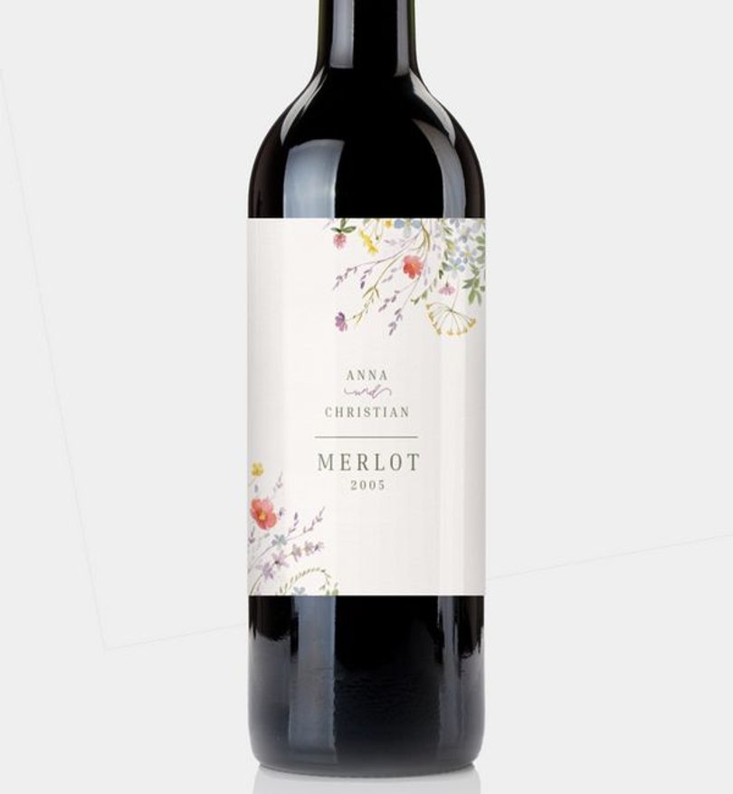 Flaschenetikett Hochzeit Wildflowers