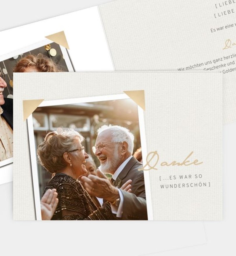 Dankeskarte Goldene-Hochzeit Fotoecken