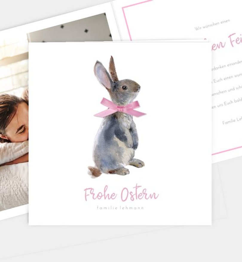 Grußkarte Ostern Hase mit Schleife