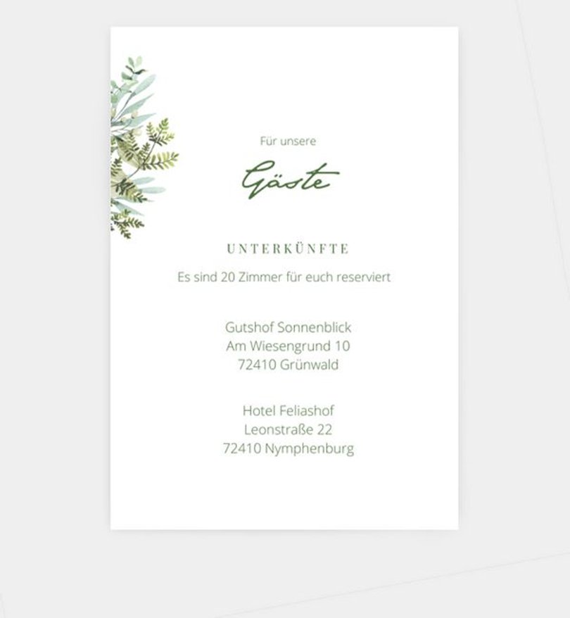 Einlegeblatt bedruckt Silberhochzeit Green Romance