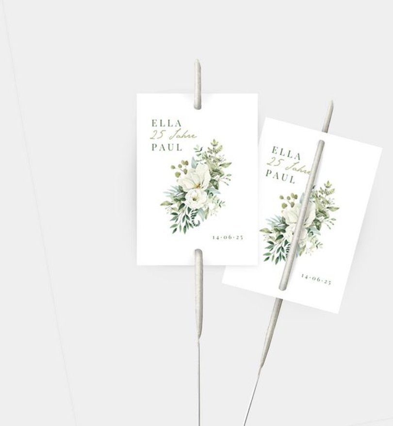 Wunderkerzenetikett Silberhochzeit Green Romance