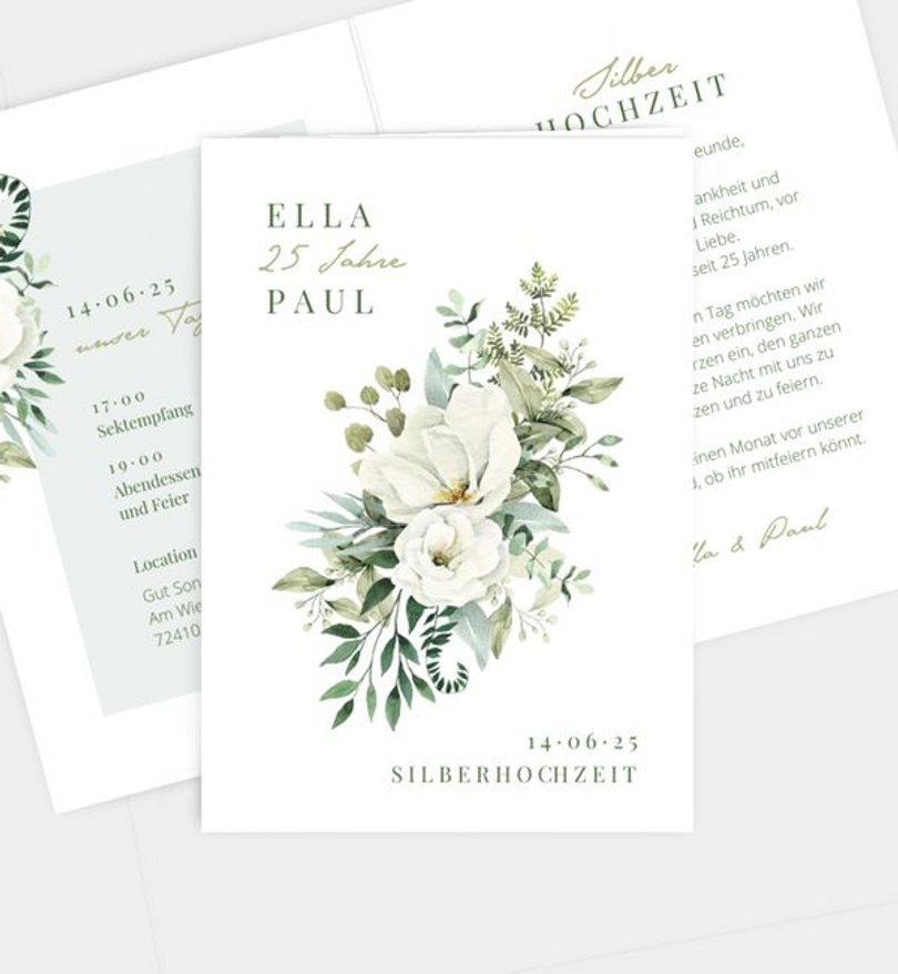 Einladungskarte Silberhochzeit Green Romance