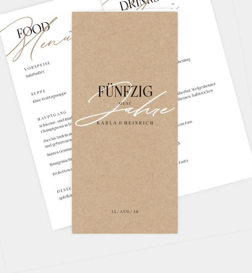 Menükarte Goldene Hochzeit Dynamic Elegance