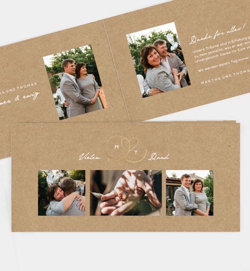 Dankeskarte Silberhochzeit Ewiges Herzgold · Crafty