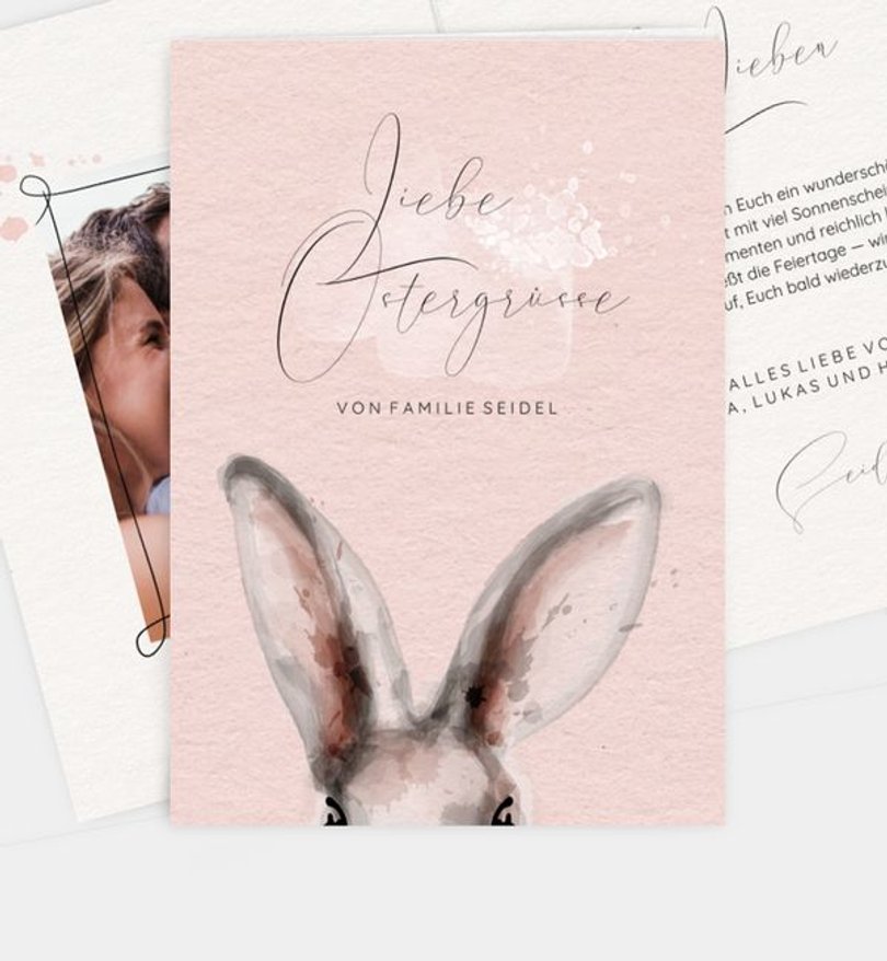 Grußkarte Ostern Aquarelle Hasenohren