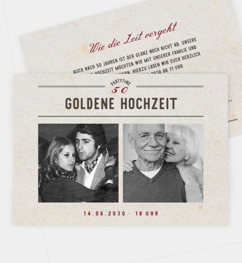 Einladungskarte Goldene-Hochzeit Alte Zeiten