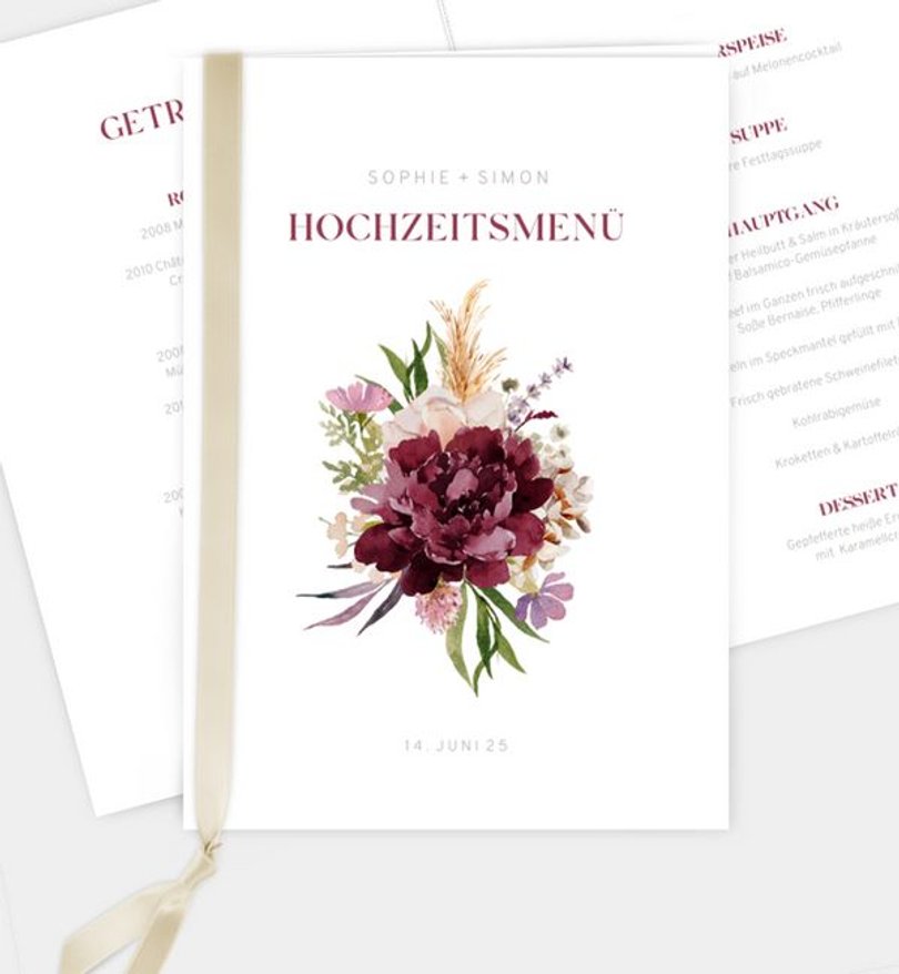 Menükarte Silberhochzeit Delicate Bouquet