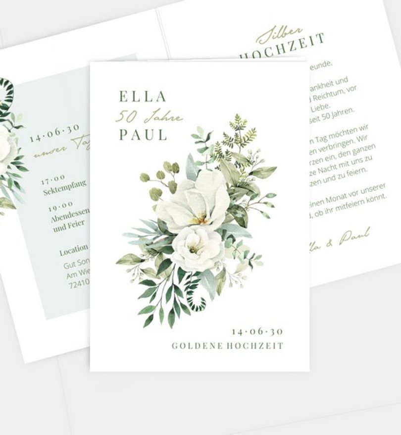 Einladungskarte Goldene-Hochzeit Green Romance