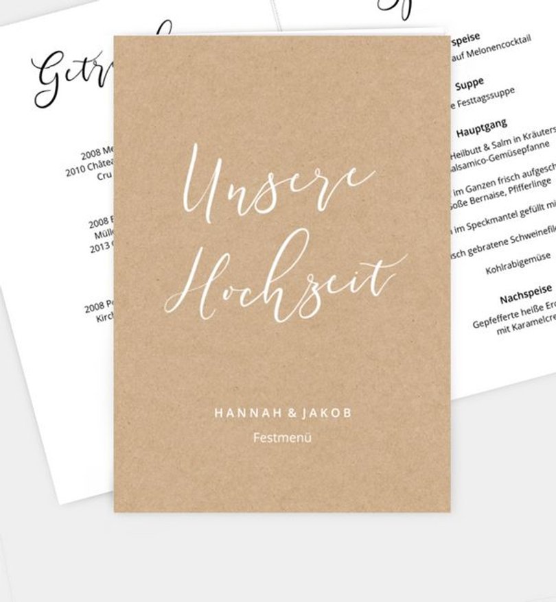 Menükarte Hochzeit Einzelstück