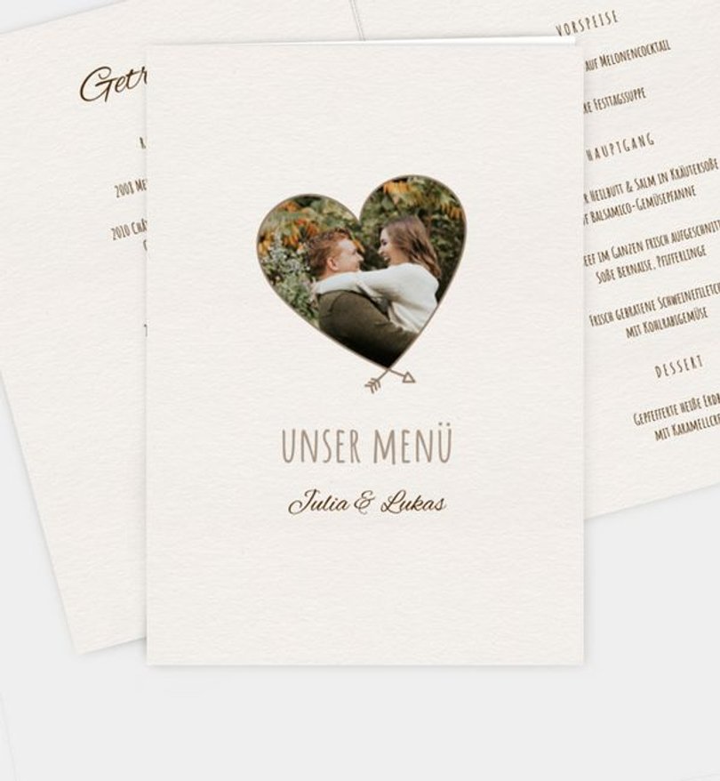 Menükarte Hochzeit Herzblatt