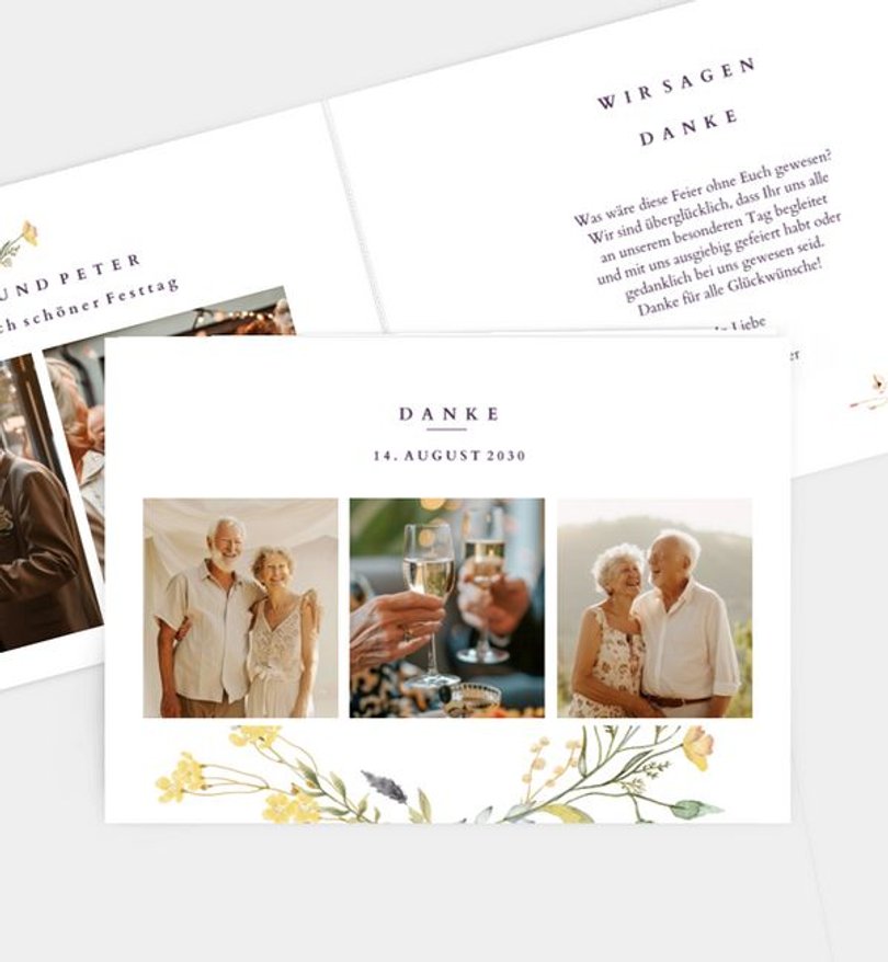 Dankeskarte Goldene-Hochzeit Blütengarten