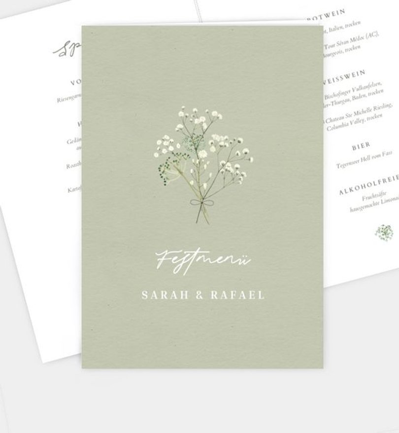 Menükarte Hochzeit Schleierkraut