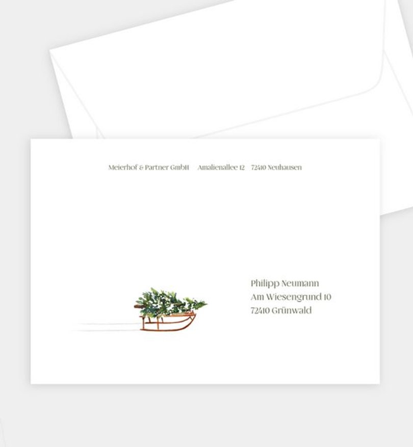 Briefumschlag Weihnachten Schlitten · Vintage
