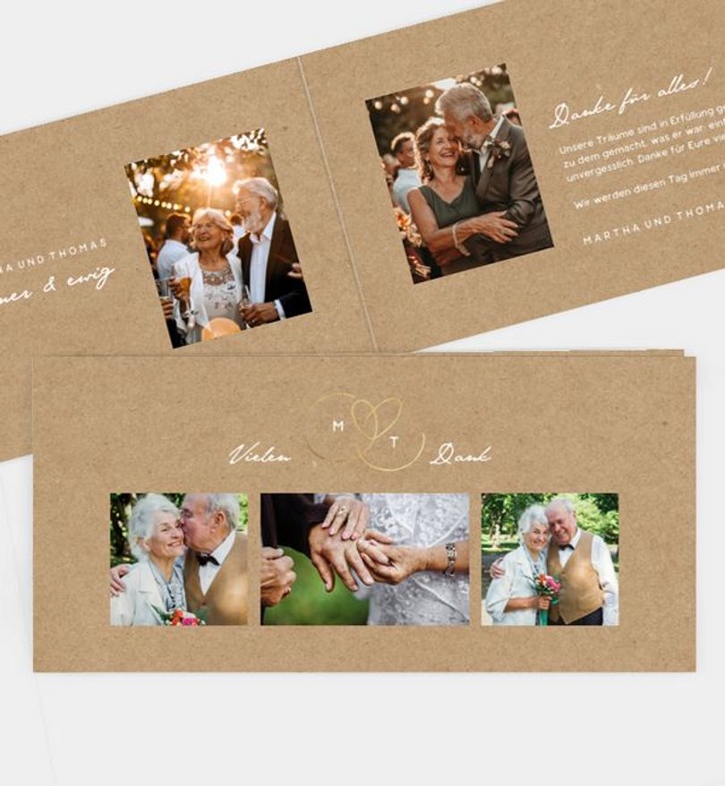 Dankeskarte Goldene-Hochzeit Ewiges Herzgold · Crafty