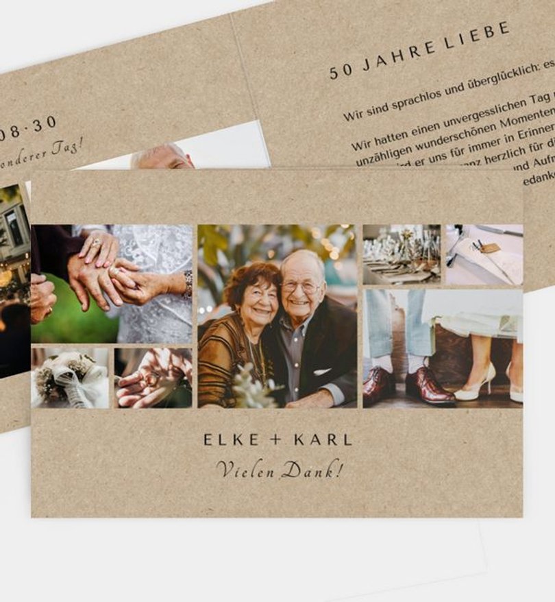 Dankeskarte Goldene-Hochzeit Classic Wedding · Crafty