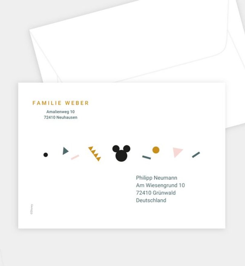 Briefumschlag Geburt Micky Maus · Colourful Joy