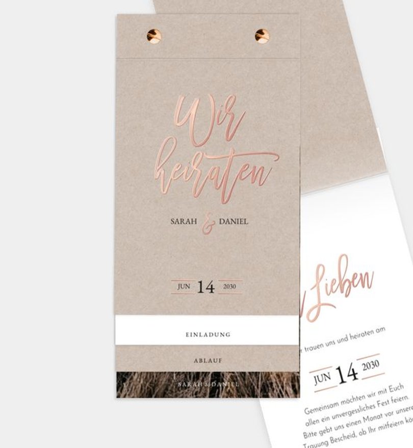 Einladungskarte Hochzeit Rosegold · Crafty
