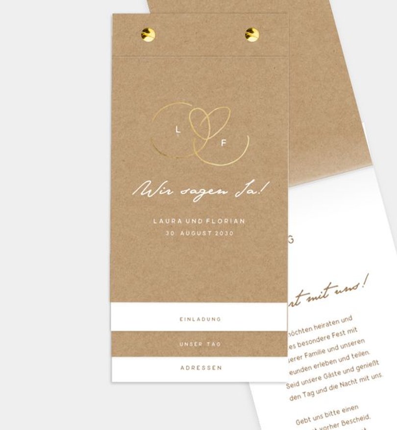 Einladungskarte Hochzeit Ewiges Herzgold · Crafty