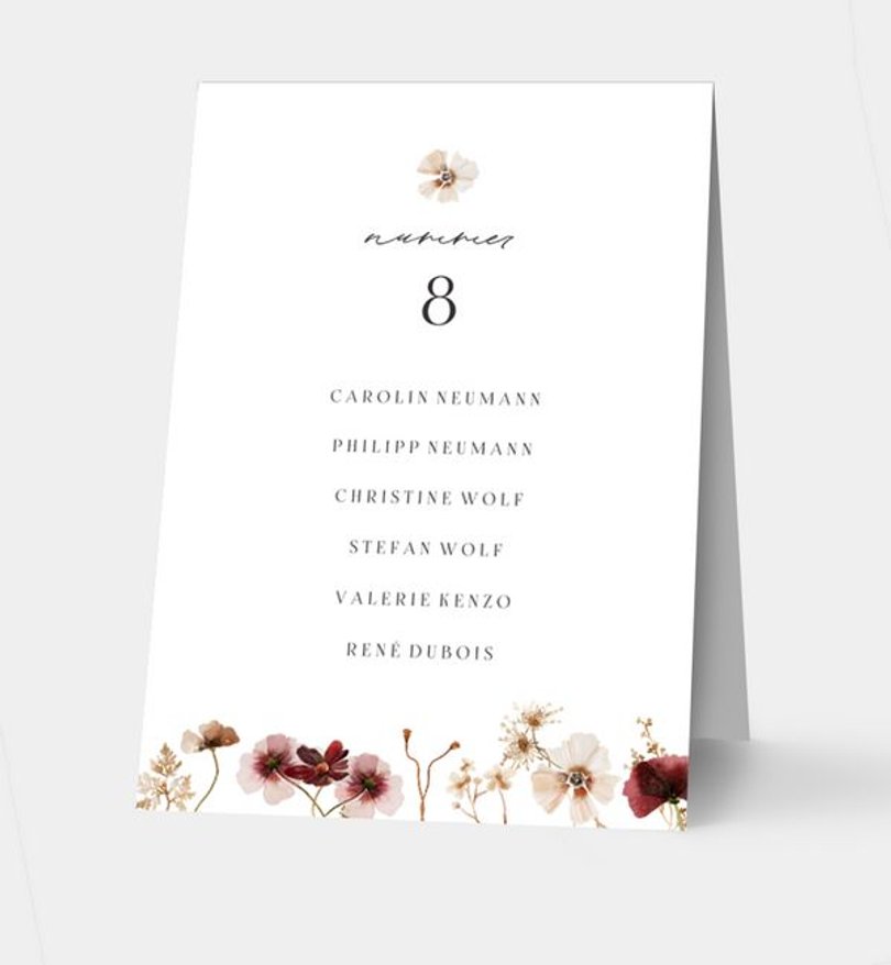 Gruppentischkarte Hochzeit Wild Flora