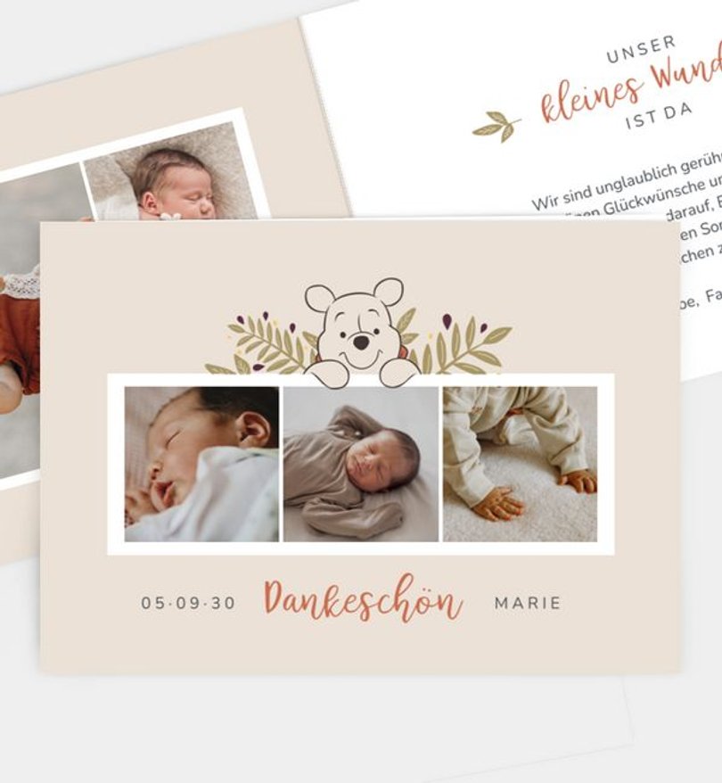 Dankeskarte Geburt Winnie Puuh · Winnie & Nature