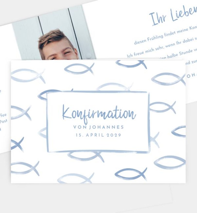 Einladungskarte Konfirmation Stamp Fish