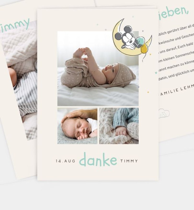Dankeskarte Geburt Micky Maus · Sleepy