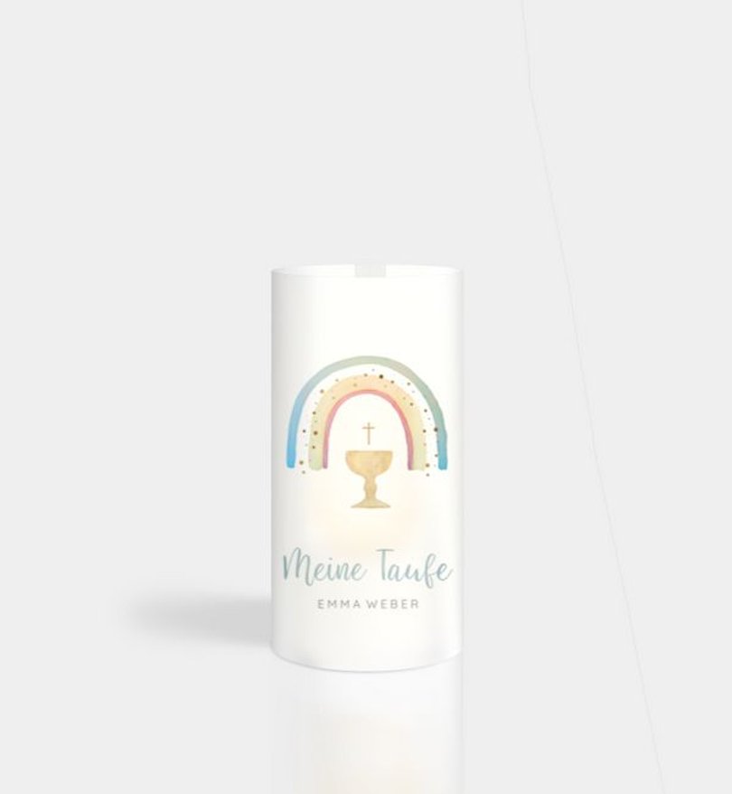 Windlichtkarte Taufe Rainbow Aquarell