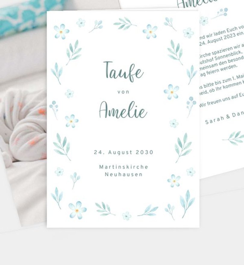 Einladungskarte Taufe Watercolor Pattern
