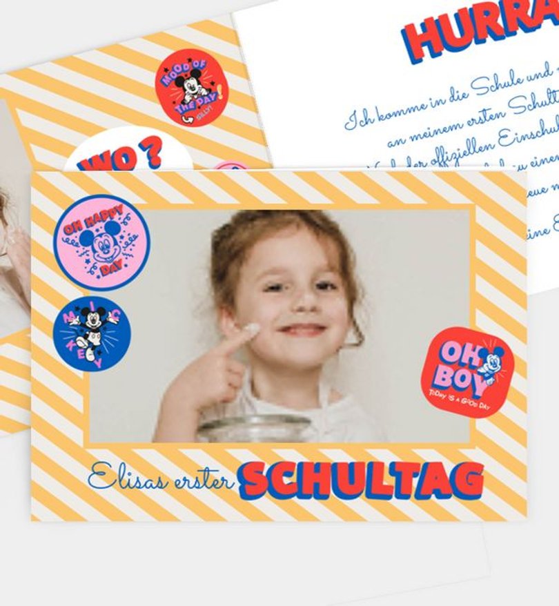 Einladungskarte Einschulung Micky Maus · Sticker Party